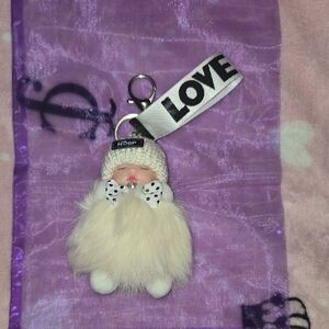 Cream Faux Fur Doll Keychain with 'LOVE' Strap